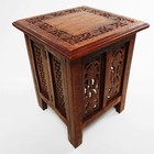 Sheesham Wood End Table 21in – Square Hand Carved Indian Rosewood Floral Design