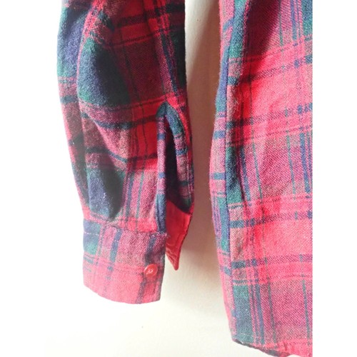 Camicia di flanella K-Mart piccola misto lana anni 80 70 a quadri vintage rosso verde - Foto 4 di 11