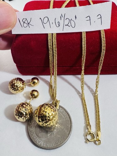 Pure 18K 750 Real Yellow Gold Balls Earring & Necklace 19.6”/20” Long 7.7g 2.2mm - Picture 23 of 24