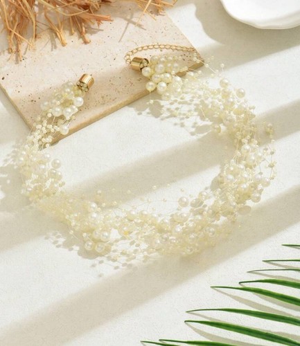 Elegant Layered Faux Pearl Statement Necklace, Wedding & Formal Gift Jewelry - Picture 7 of 7