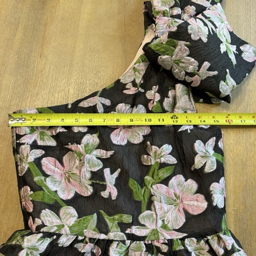 Abbey Glass Caroline Jacquard A-Line Gown XS One Shoulder Bow Floral - Afbeelding 3 van 12