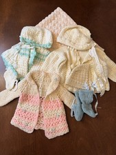 Lot Of Vintage 1940-50’s Boy/Girl Baby Clothing Sweaters Booties Bonnet Blanket