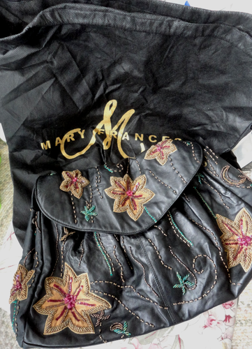 Mary Frances large shoulder bag  ~ BEAUTIFULLY Beaded black leather w/ dust bag - Picture 1 of 13