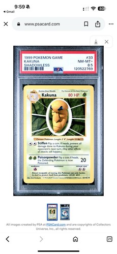 1999 Pokemon Game Kakuna Shadowless #33 Psa 8.5 - Picture 1 of 2