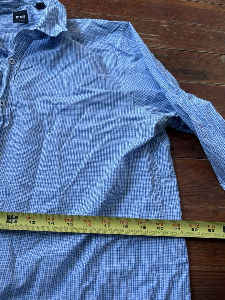 Hugo Boss Shirt Men Extra Large Blue Button Down Outdoors Check Dress Reg XL - Image 4 of 4
