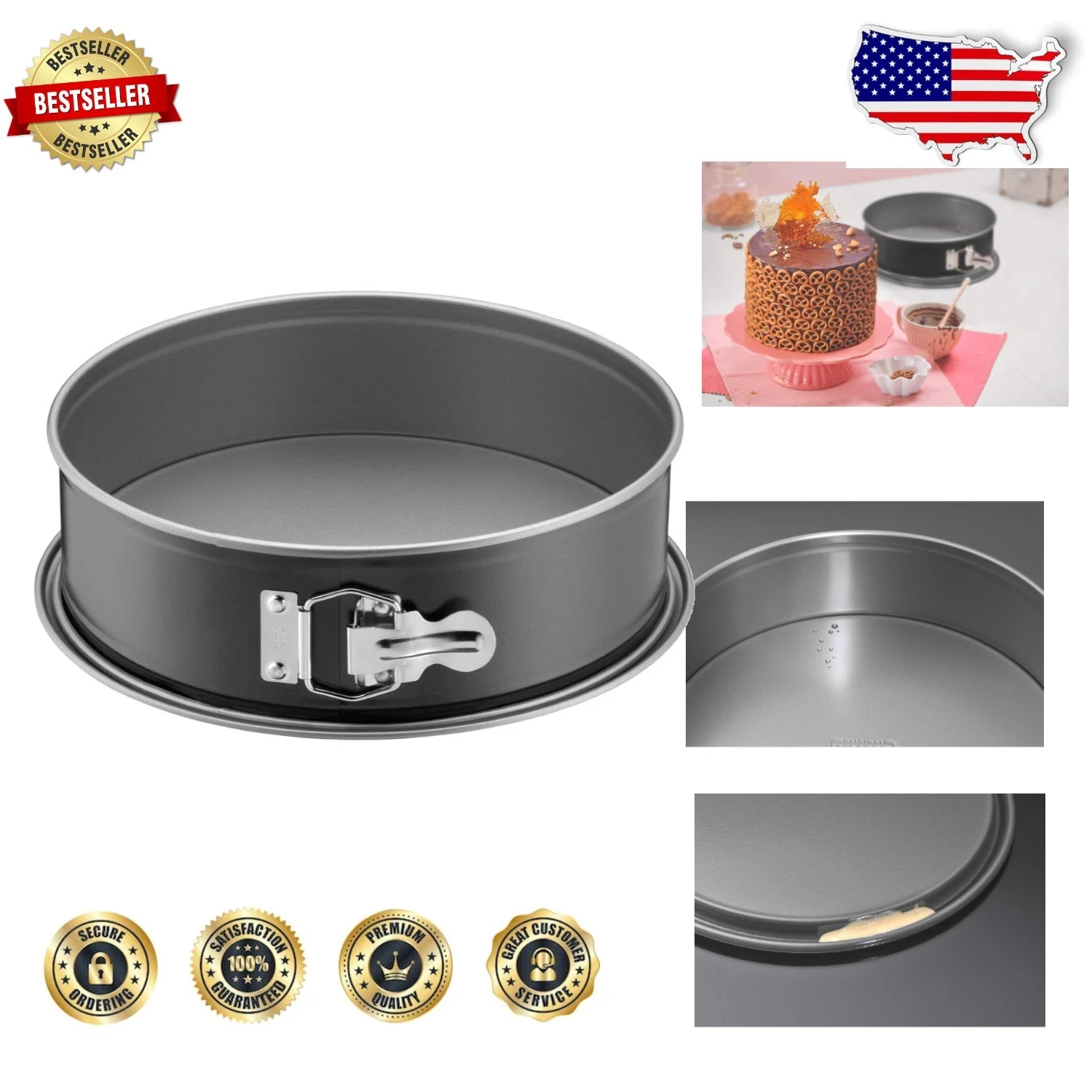 Kaiser 24cm Springform Cake Pan Stainless Steel Black Nonstick Leakproof