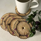 Set Five Woven Rattan Coasters Circular Rustic Boho Cottage Natural Neutral