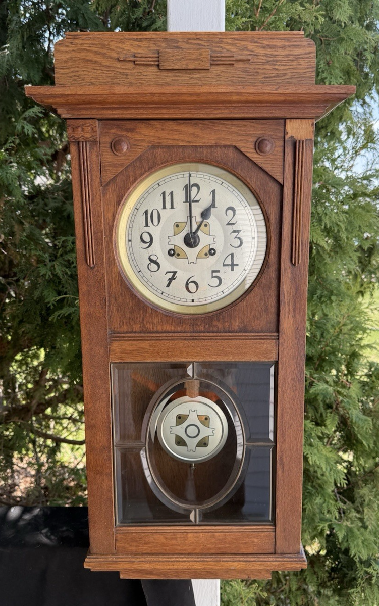 Antique C 1920s Kienzle German Box Wall Clock ALL ORIGINAL - FANCY