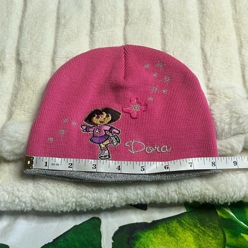 Vintage Y2K Dora the Explorer Pink Silver Embroidered Toddler Fall Winter Beanie - Picture 3 of 7