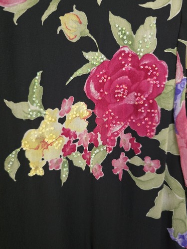 Vtg Talbots Pure Silk Floral Lined Maxi Dress 20 Black Multicolor Beaded Cottage - Picture 14 of 20