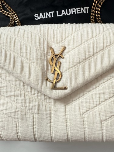 SAINT LAURENT Small Loulou Puffer Cotton Twill Shoulder Bag Vanilla Ice $2,690 - Picture 5 of 15