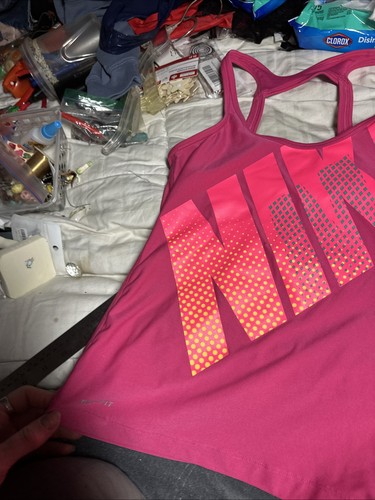 MUJER NIKE DRI-FIT Camiseta sin mangas espalda deportiva con sujetador deportivo incorporado TALLA XS ROSA AMARILLO - Imagen 15 de 15