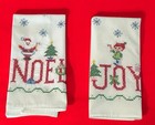 Bucilla Christmas Cross Stitch Guest Towels Santa & Snowman 82197 Completed