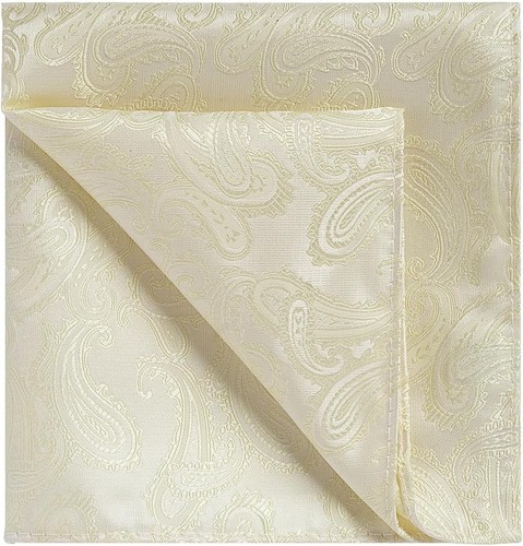 KissTies Uomo Paisley Tasca Quadrata Hanky Crema Avorio  - Foto 2 di 7