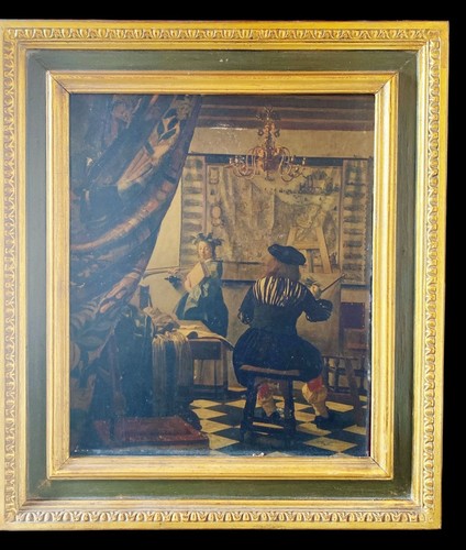 Raffiniertes Gemälde auf Masonit - flämisch inspirierte "Innenszene" - 76 x 6 - Bild 5 von 10