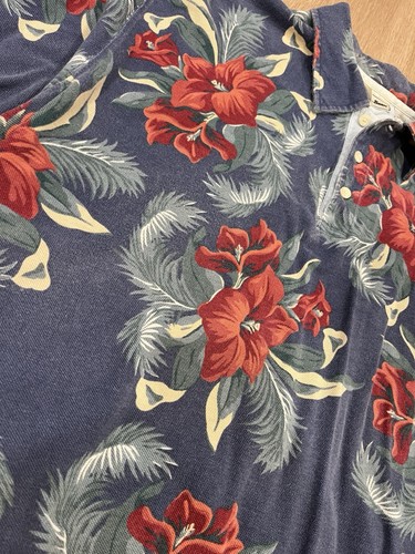 LL Bean Poloshirt Herren Xl Blau Grün Rot Hibiskus Hawaii Camp Cotten  - Bild 2 von 6