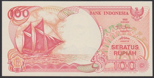 Indonesia 100 rupiah 1994 Pinsi Sailboat P127c Prefix ZCU UNC Replacement - Picture 7 of 8