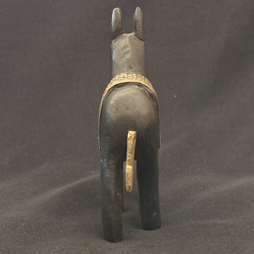 Statuina asino cavallo in legno intagliata a mano con coperta in ottone senza marchio 41/2"T × 31/2"L - Foto 4 di 13