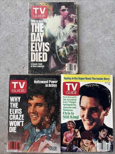 LOT 3 1980's Elvis Presley TV Guide Magazine The Day Elvis Died, Hollywood