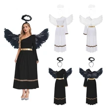 Women Dress Adult Angle Costume Rave Cosplay Party Toga Outfits With Wings Gown