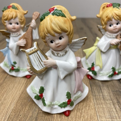 Homco #5551 Christmas Angels Musical Instruments Set of 3 Figurines Vintage - Picture 7 of 10