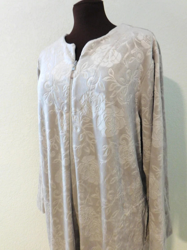 Bata Miss Elaine Rosa Floral Bordada Cremallera Elástica Tumbona Plumero Bolsillos L Foto 2 de 4