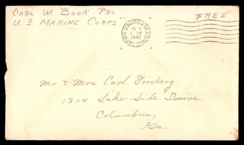 Mayfairstamps US 1942 Quantico Marine Branch Free Franking Cover aat_31139