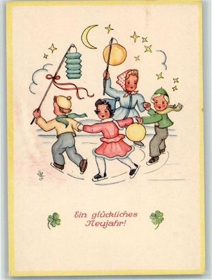 10503362 - children with skates and lanterns dancing on the ice, sign