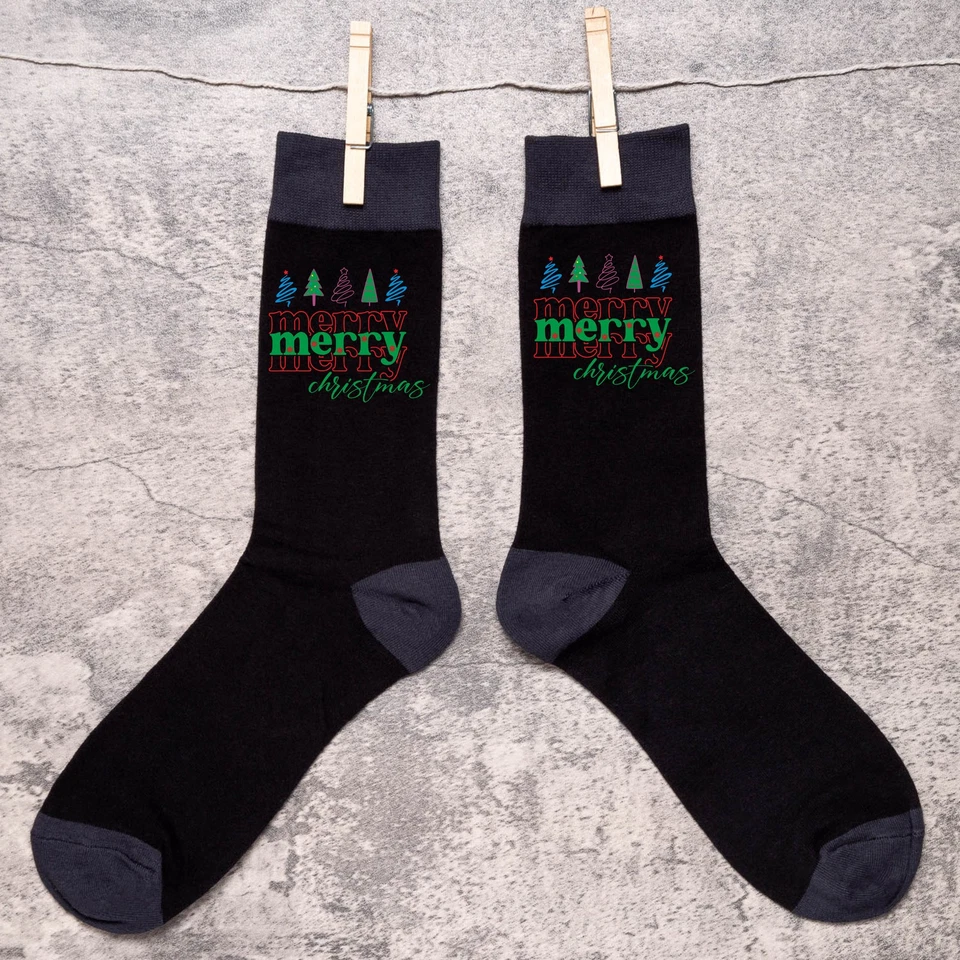 Merry Christmas Funny Men's Black Socks Xmas Present Gift  - Image 4 of 4