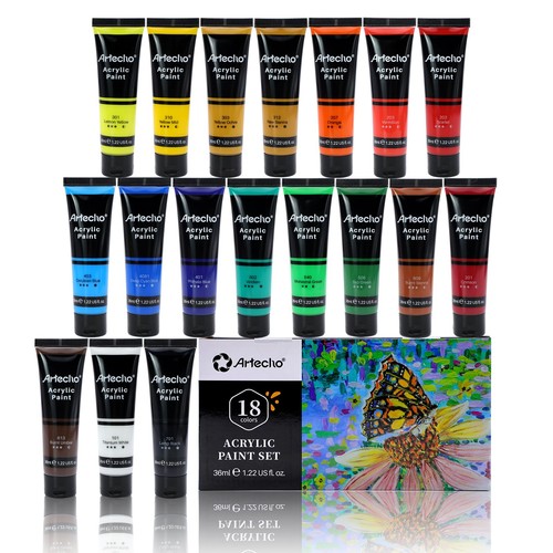 Artecho Acrylic Paint Set for Art, 18 Colors 36ml Basic Acrylic Paint Supplies
