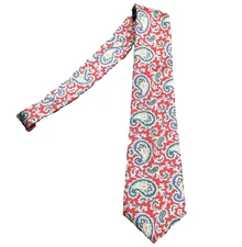 Christain Dior Mens 100% Silk Tie Red White Blue Paisley Print Made in USA