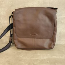 Coach Messenger Bag Mens Brown Leather Crossbody Adjustable Strap Flap Magnetic