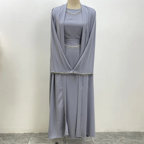 Turkey Modesty Robe Elegant with Pockets Muslim Sets Kimono Kaftan Islam Khimar