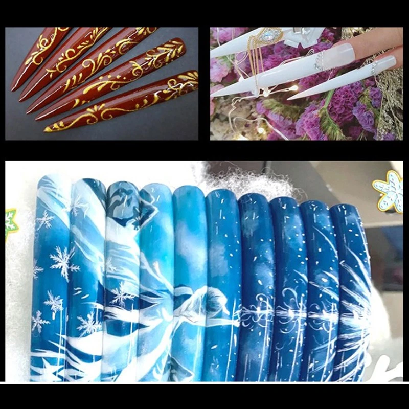 10Pcs Stiletto Nail Tips Extra Long Shape Clear Half Cover False Nail Art Tip GS - Image 3 of 4