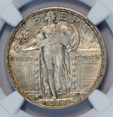 1917 D Standing Liberty Type 2 Silver Quarter AU 58 NGC 25C US COIN - Picture 3 of 4