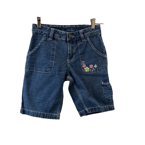 Carhartt Girls Size 10 Denim Jean Cargo Carpenter Utility Shorts Embroidered