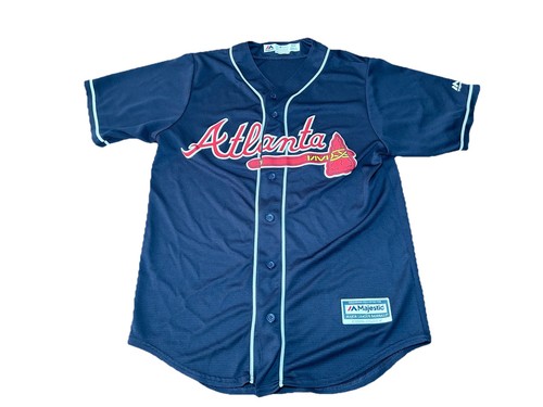Atlanta Braves Jersey Mens Medium Navy Majestic Made In USA  2019 MLB - Picture 1 of 9