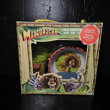 Zak Designs Dreamworks Madagascar 2005 Mealtime Set Kids Dinnerware 3 Piece Set