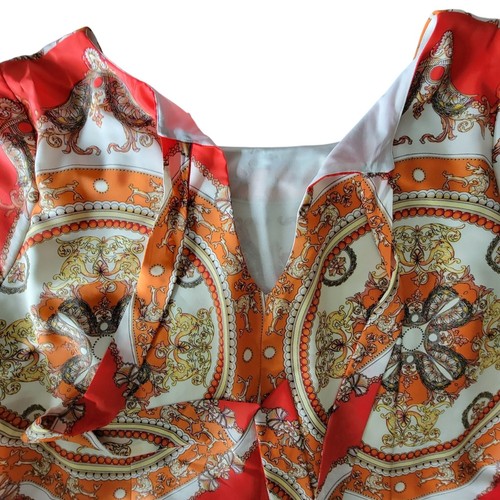 Danny & Nicole Orange Cream Baroque Print Shift Dress 22W Short Sleeve Bow Back - Picture 7 of 15