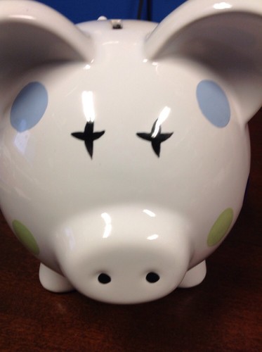 White Ceramic Pig Piggy Bank With Polka Dots 7" Tall X 6" W X 7" D - Picture 12 of 12