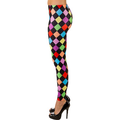 Bunte 80er Jahre Damen Leggings Karomuster Karierte Clown Leggins S-M 36 42