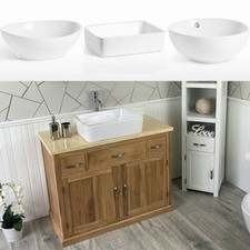Bathroom Vanity | Solid Oak Wash Stand Cream Top & Ceramic Basin A