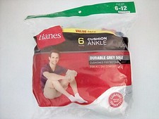 Hanes Mens Cushion Ankle Socks, White, Shoe Size 6-12, 6 pairs - Free Shipping