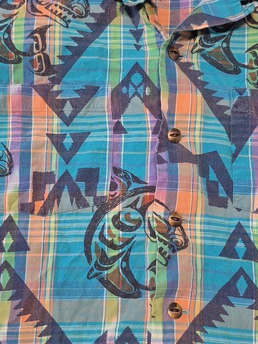 Polo Ralph Lauren Camp Shirt Mens Large Blue Aztec Tribal Fish Hawaiian SS - Picture 4 of 8