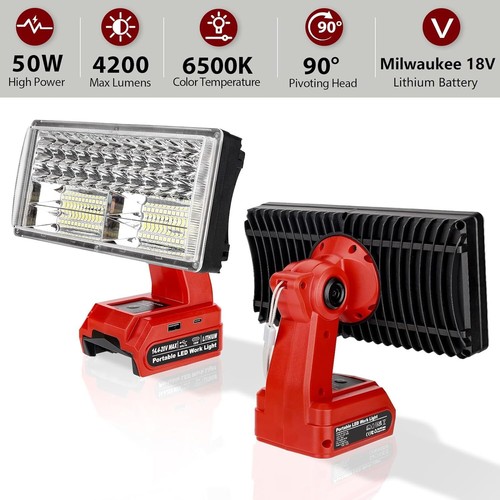50W Cordless LED Work Light for Milwaukee M18 18V Battery 4200LM Jobsite Light - Picture 2 of 8