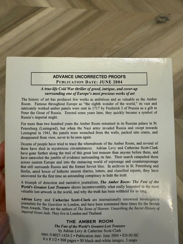 Amber Room ADVANCED UNCORRECTED PROOF 2004 PB Adrian Levy Catherine Scott-clark - Picture 5 of 11