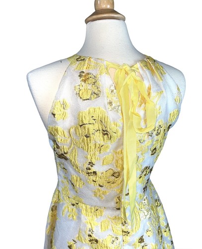 NEW Adrianna Papell Dress 6 Jacquard Metallic Yellow Floral Fit Flare Lined NWT - Picture 6 of 15