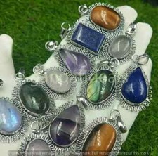 Labradorite Mix Gemstone Pendant 925 Silver Plated Wholesale 5pcs Jewelry Lots