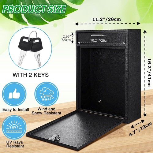 Spacious Wall-Mount Mailbox with Lock Key - Secure Storage in Black Finish - Picture 4 of 10