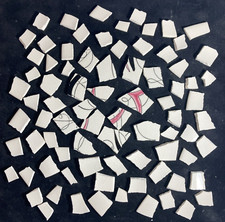 80 Pieces of Broken Dish Mosaic Tiles White, Black, Pink, Scrolls MCM